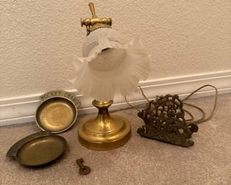Lot #7- Brass Desk Lamp, Pocket Change Dishes & Ornate Letter Holder