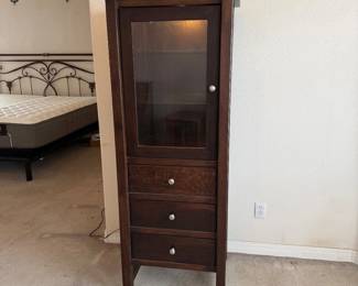 Lot #21- Lighted Display Cabinet with Glass Shelves & Three Drawers