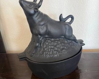 Lot #47- Cast-Iron Covered Dish with Sculpted Bull Lid