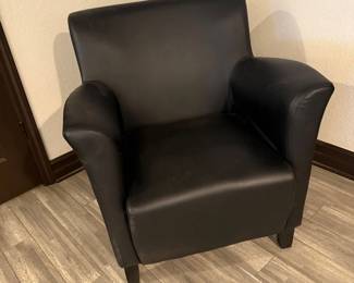 Lot #113- Black Leather-Look Upholstered Accent Armchair