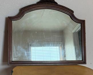 Lot #16- Arched Wood-Framed Wall Mirror with Floral Crest