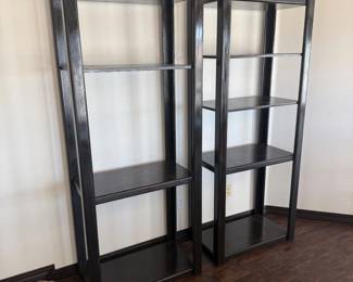 Lot #49- Pair of Tall Dark-Finish Open Display Shelves