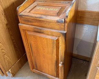 Lot #213- Wood Trash Bin Cabinet with Hinged Lid