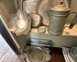 Lot #73- Silverplate Serving Trays, Dishes & Lidded Pot