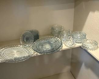 Lot #70- Bubble-Pattern Glass Plates, Cups, Bowls & Serving Platters