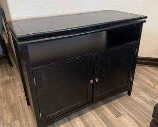 Lot #125- Black Media Storage Cabinet with Open Shelf