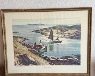 Lot #28- Theodore Kautzky Coastal Harbor Print in Frame