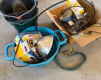 Lot #239- Heat Lamp Fixtures, Infrared Bulbs & Utility Buckets