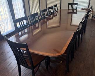 Lot #44- Double-Pedestal Dining Table with 10 Chairs & Three Leaves