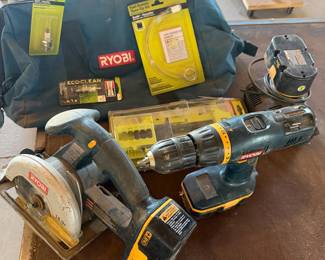 Lot #209- Ryobi 18V Cordless Drill & Circular Saw Set with Accessories