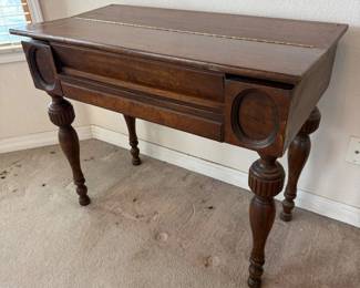 Lot #25- Wood Writing Desk with Turned Legs & Fitted Interior