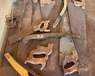Lot #208- Hand Saw Collection with Pruning Saws & Hacksaw Frames