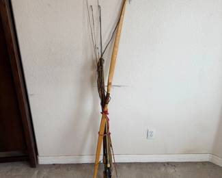 Lot #22- Wood Bow & Fishing Rod Group
