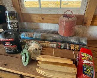 Lot #203- Garden Supplies with Hardware Cloth, Weed Barrier & Stakes