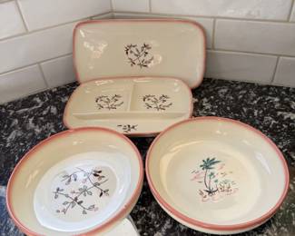 Lot #60- Brock of California Serving Dishes with Coral Rims