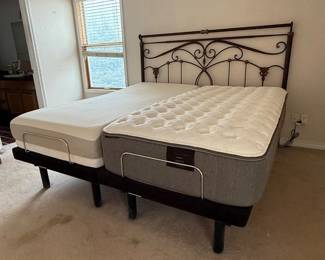 Lot #3- Spit Adjustable Beds with Scrollwork Metal Headboard