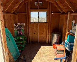 Lot #160- Shed Contents: Garden Tools, Planters, Soil & Storage Supplies