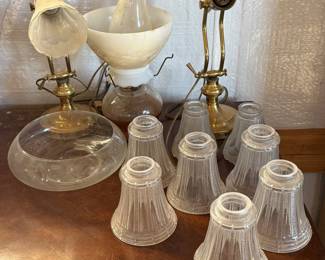Lot #244- Assorted Table Lamps & Decorative Glass Shades