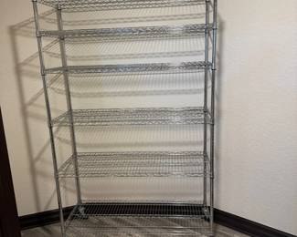 Lot #114- Rolling Chrome-Finish Wire Shelving Rack