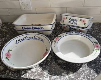 Lot #61- Personalized Floral Ceramic Baking & Serving Dish Set