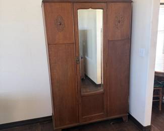 Lot #91- Mirrored Wardrobe Armoire with Decorative Door Panels