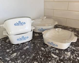 Lot #63- Corning Ware Blue Cornflower Casseroles & Floral Baking Dish
