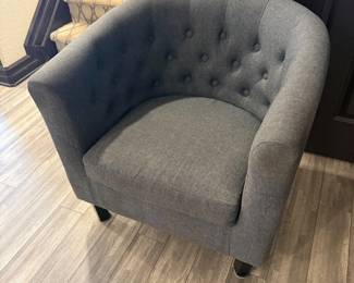 Lot #112- Gray Button-Tufted Barrel Accent Chair