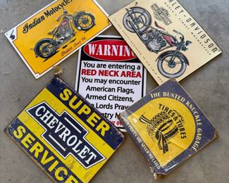 Lot #165- Harley-Davidson, Indian Motorcycle & Chevrolet Decorative Signs
