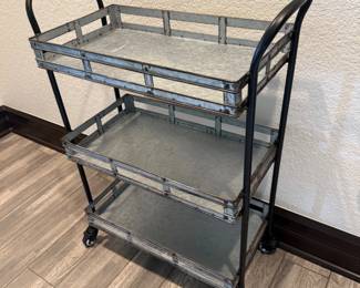 Lot #136- Three-Tier Metal Rolling Cart with Tray Shelves