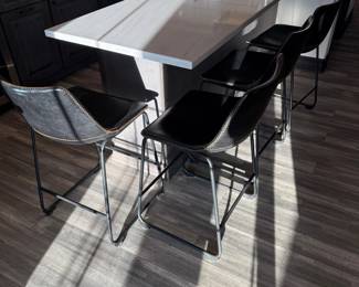 Lot #141- Black Leather-Look Counter Stools with Metal Frames