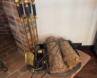 Lot #50- Fireplace Tool Set with Stand & Metal Log Holder