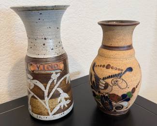 Lot #124- Pair of Decorative Ceramic Vases with Floral Designs