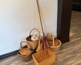 Lot #126- Assorted Woven Baskets & Decorative Broom