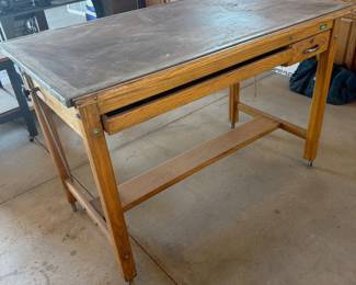 Lot #210- Wood Drafting Table with Drawers, 5 x 3 Feet