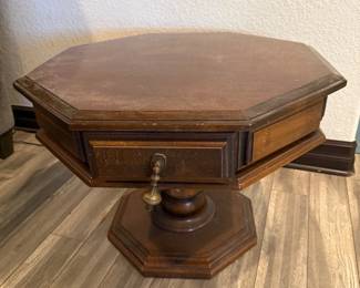 Lot #117- Octagonal Pedestal Side Table with Drawer