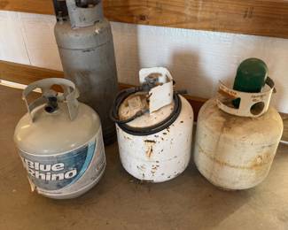 Lot #223- Four Assorted Fuel & Gas Cylinders with Regulator & Hose