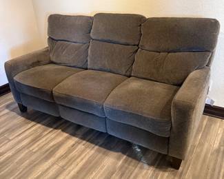 Lot #116- Gray Upholstered Power Reclining Sofa