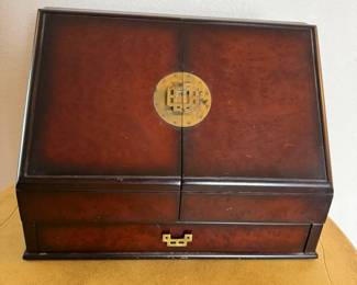 Lot #18- Wood Desktop Letter Organizer with Drawer & Folding Doors