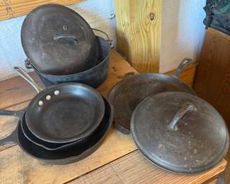 Lot #204- Cookware Collection with Skillets, Dutch Oven & Oval Roaster