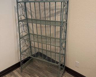 Lot #122- Green Metal Etagere with Scrollwork & Wire Shelves