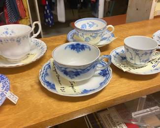 Vintage blue & white cup/saucer sets