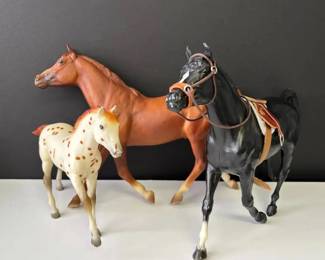 3 Breyer Horses * Spotted Filly * Black Saddle Horse * Chestnut Gelding