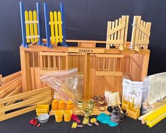 Wooden Toy Horse Barn with Rolling Doors (could possibly be Breyer) * Jump Accessory Kit & Corral *