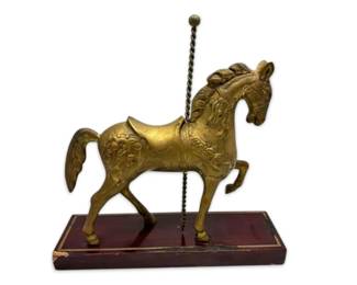 Vintage Brass Carousel Horse On Wood Stand