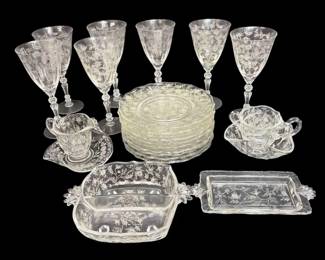 Etched Floral Crystal Stemware, Plates More