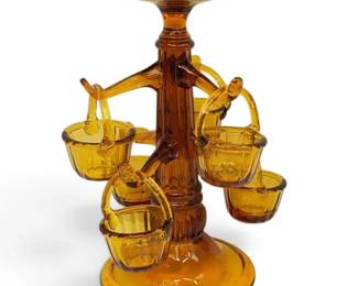 Amber Glass Sweetmeat Tree Epergne