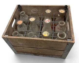 Wooden Milk Crate With Glass Bottles