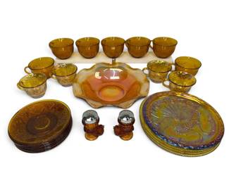 Embossed Colored Glass Plates, Bowls, Cups, More
