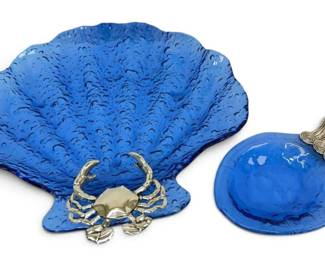 Blue Bubble Glass Seashell Fish Shaped Dishes