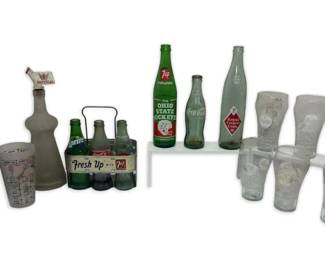 CocaCola Glass Santa Cup Set, Cincinnati Red Glass Coke Bottle, OSU Sprite Bottle More